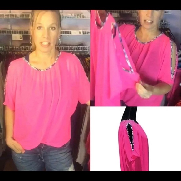 Sheer fuchsia top with trimmed slit on sleeves - Picture 2 of 10